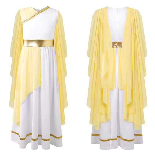 Halloween Ancient Greek Toga Costume Grecian Sleeveless Gown Dress Shawls Flowy Tulle Dress Cosplay Performance Costume
