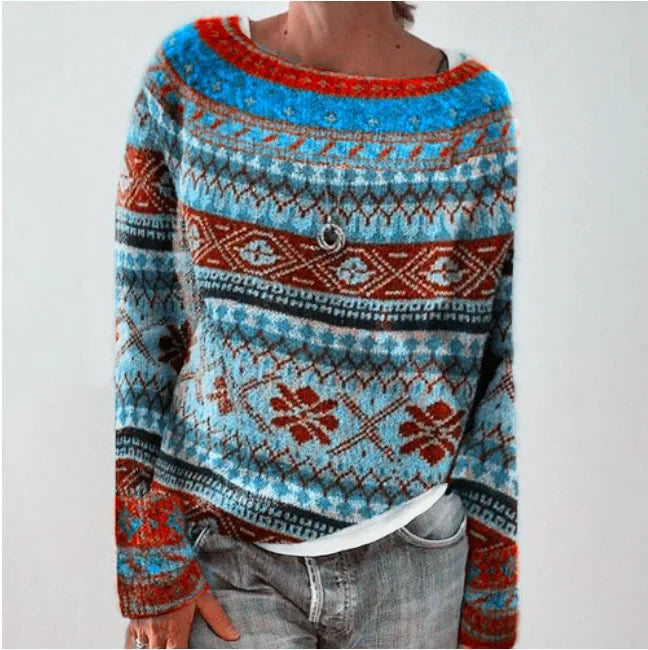 Spring Knitted Women's Sweater O-neck Long Sleeve Casual Loose Sweater Elegant Trendy Print Female Winter Fashion Ladies Clothes