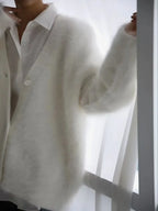 Women's V-Neck Cardigan Sweater Coat - Solid Knit, Single Breasted
