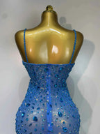 Luxury Rhinestones Sexy Mesh See Through Bodycon Dress Women Birthday Evening Cocktail party Gown Red Carpet Club Stage Outfit
