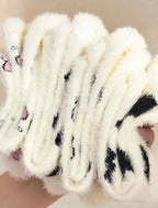 Cartoon Cute Cow Mink Velvet Socks Women Winter Soft Fleece Plush Warm Home Sleep Boot Socks Kawaii Y2K Furry Thermal Tube Sox