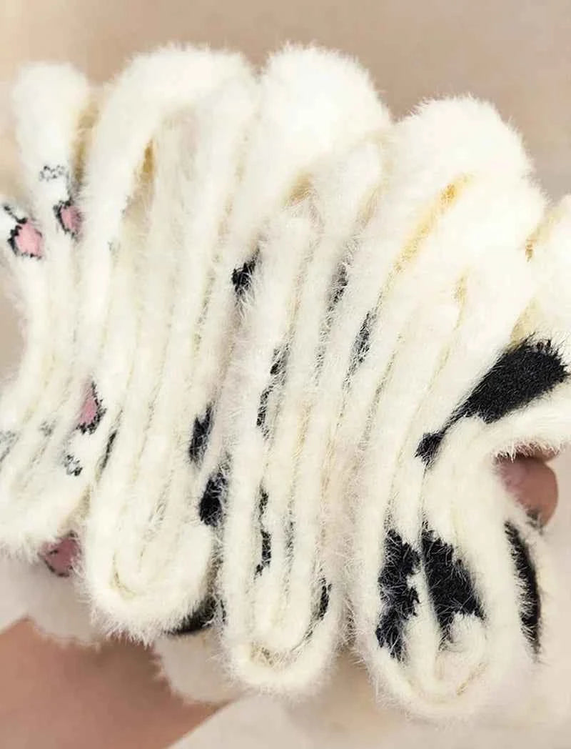 Cartoon Cute Cow Mink Velvet Socks Women Winter Soft Fleece Plush Warm Home Sleep Boot Socks Kawaii Y2K Furry Thermal Tube Sox