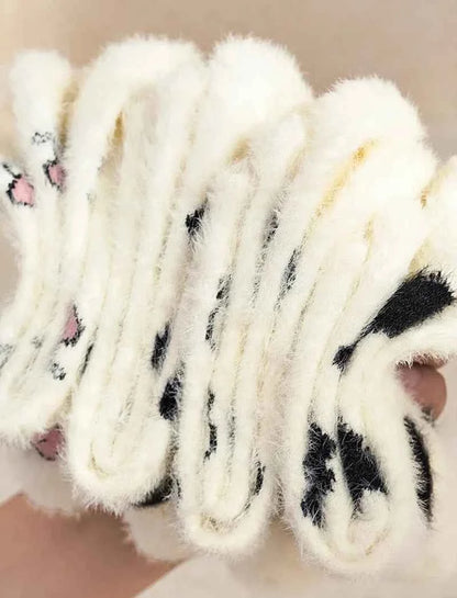 Cartoon Cute Cow Mink Velvet Socks Women Winter Soft Fleece Plush Warm Home Sleep Boot Socks Kawaii Y2K Furry Thermal Tube Sox