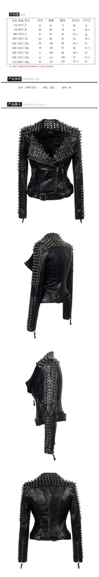 2025 Steampunk Rock Rivet Women's Leather Jacket Slim Short Streetwear Gothic Embroidery PU Leather Locomotive Coat Femme SS69
