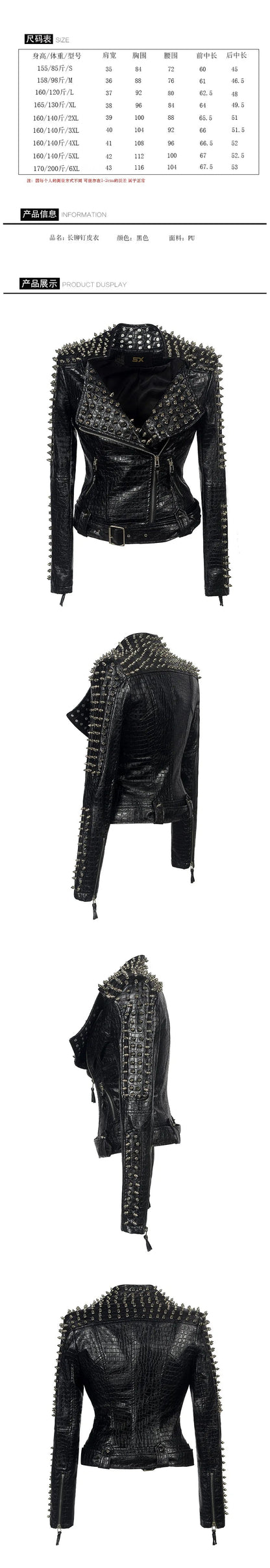 2025 Steampunk Rock Rivet Women's Leather Jacket Slim Short Streetwear Gothic Embroidery PU Leather Locomotive Coat Femme SS69