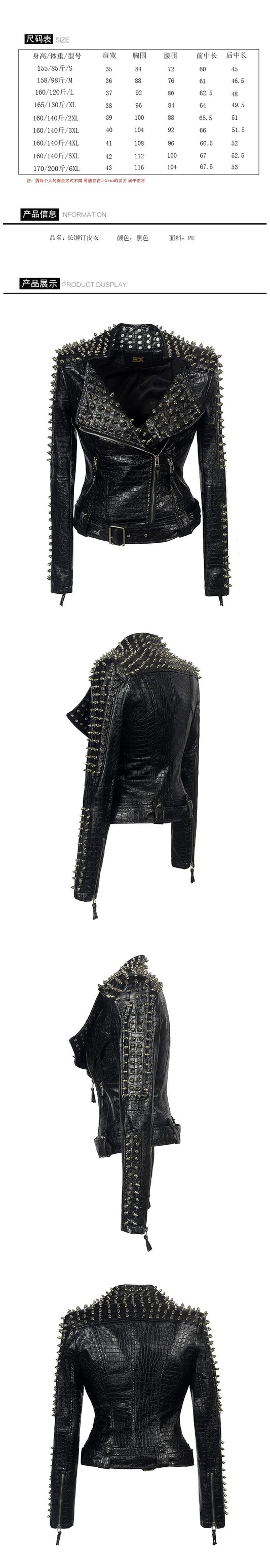 2025 Steampunk Rock Rivet Women's Leather Jacket Slim Short Streetwear Gothic Embroidery PU Leather Locomotive Coat Femme SS69