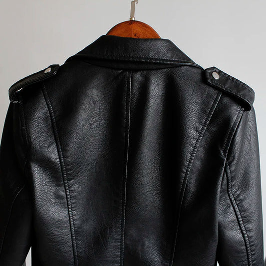 New Leather Jacket Women's Fashion Autumn PU Slim Fit Artificial Leather Motorcycle Coat Black Red Leather Jacket Women