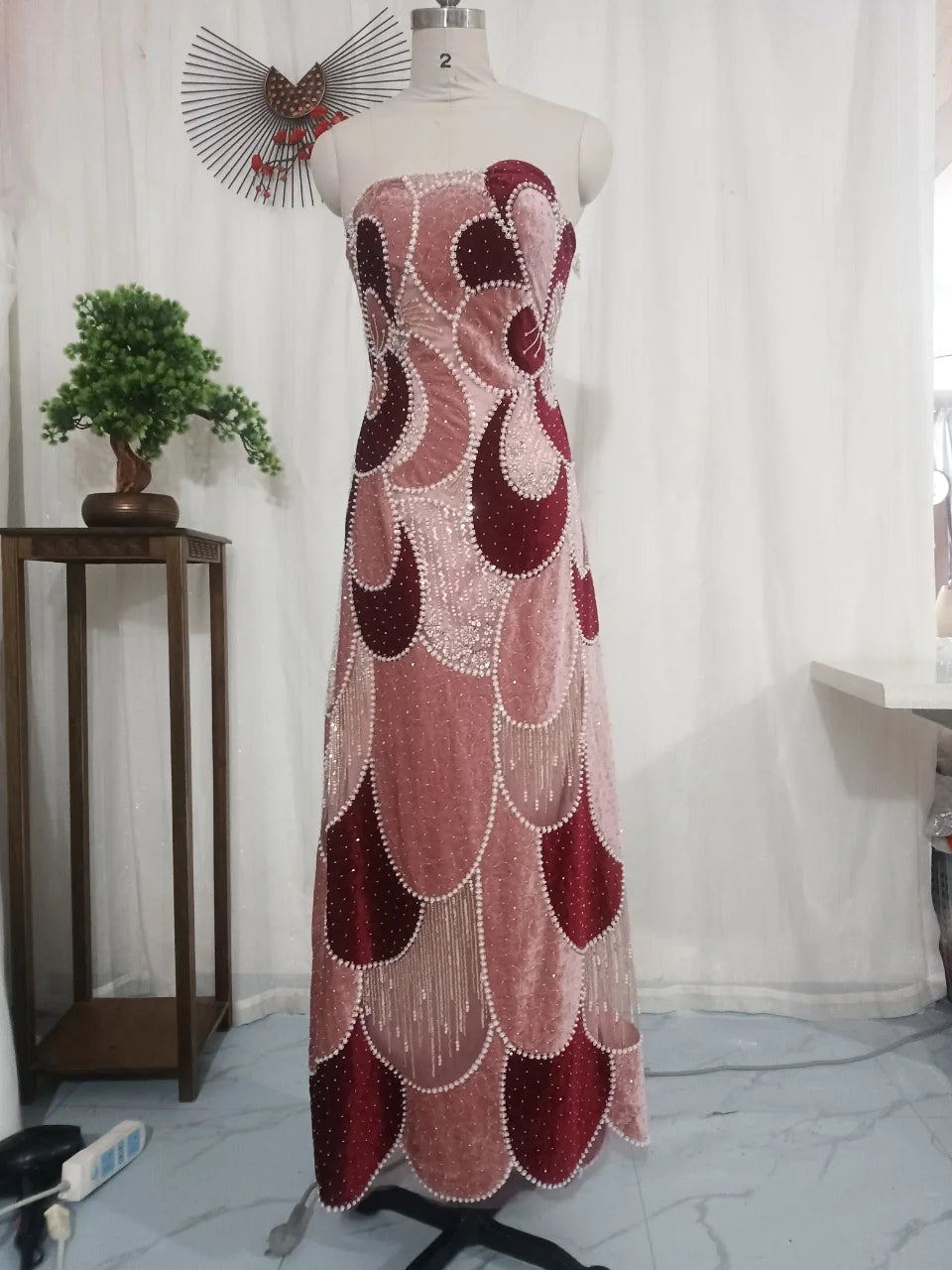 UOSUCN Sweetheart Beaded Sequin Mesh Evening Dress