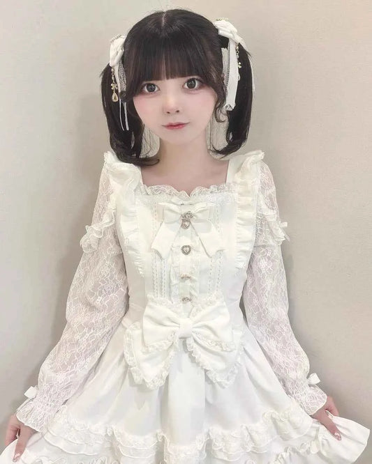 Japanese Liz Dresses Women Autumn New Girl's Sweet Cute Bud Mini Series Mass Production Angel Small Cake Dress Bow Lolita Dress