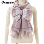 Japanese Liz New Lazy Wind Girls Sweet Plaid Lace Bow Scarf Soft Warm Women's Winter Lolita Scarf