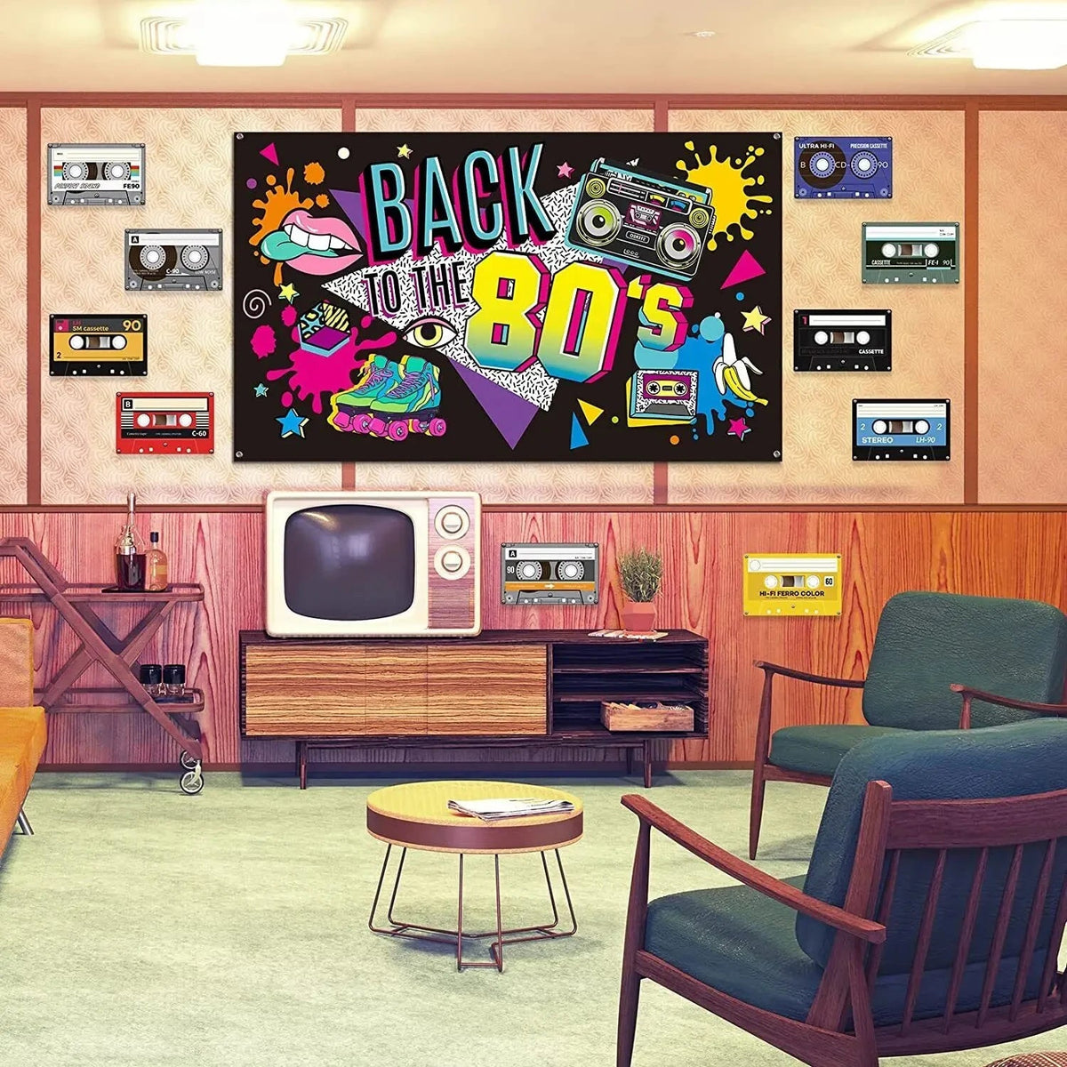 Back To 80'S Backdrop Graffiti Hip Pop Party Disco Music Photo Background Banner Graffiti Back To The 80’S Party Decorations SS69