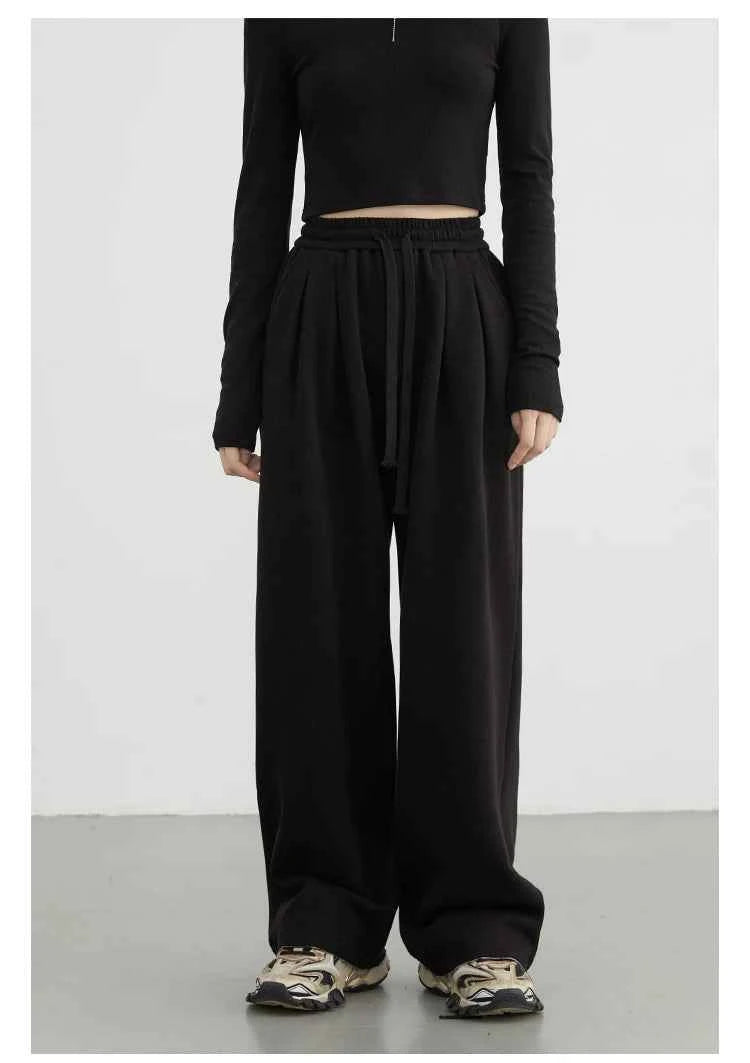 CHIC VEN Women's Pant Streetwear Solid Loose New Drawstring Sports Casual Trousers High Waisted Pants Autumn Winter 2025
