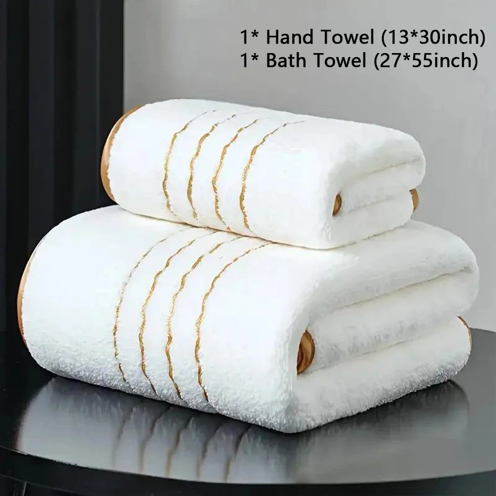 2/3/6/8 Pcs Bath Towel Set White & Gray with Gold Accents, Soft Absorbent Premium Towels for Home, Hotel & Bathroom
