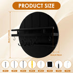 Round Wooden Wall Key Holder with Floating Shelf & 6 Hooks