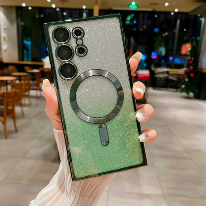 For Magsafe Plating Gradient Glitter Shockproof Phone Case For Samsung S25 S24 S23 S22 S21 S20 Ultra Plus FE Soft Bumper Cover SS69 8.69 For Samsung S24Plus / Green