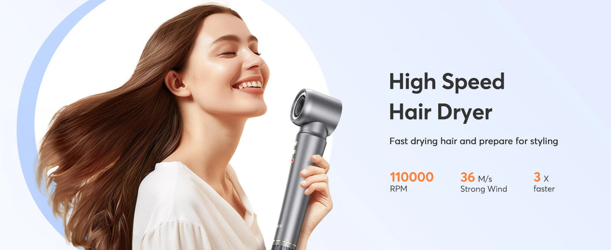 5-in-1 Hair Dryer Airstyler Ion Multistyler Hot Air Brush, 110,000 rpm with 32 mm Automatic Curling Iron, Straightener SS69