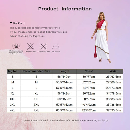 Womens Ancient Greek Princess Toga Goddesses Costume Grecian One Shoulder Chiffon Overlay Vintage Trim Tunic Dress Gown Dress