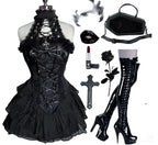 Gothic Y2k Hot Girl New 2-piece Set Women's Design Bow Lace Slash Neck Darkly Dress Suit Female + Vintage Puff Sleeve Cardigan