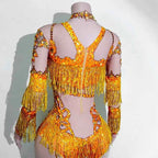 Custom rhinestones bodysuit tassels women Celebrate stage Team pole dance club party fashion leotard clothing