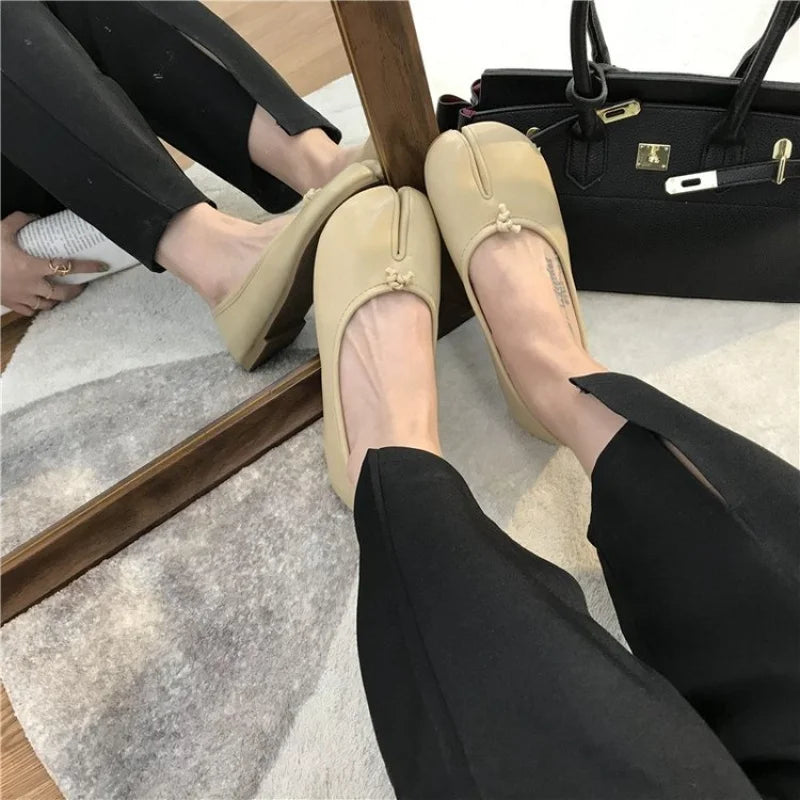 Women's Split-Toe Tabi Ballet Flats, Soft Leather Slip-On