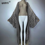 WINYI kimono Hand-dyed embroidered cardigan beachwear evening dress abaya dubai luxury cover-ups beach outfits women maxi coat