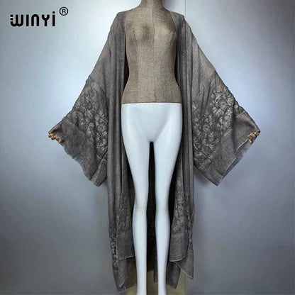 WINYI kimono Hand-dyed embroidered cardigan beachwear evening dress abaya dubai luxury cover-ups beach outfits women maxi coat