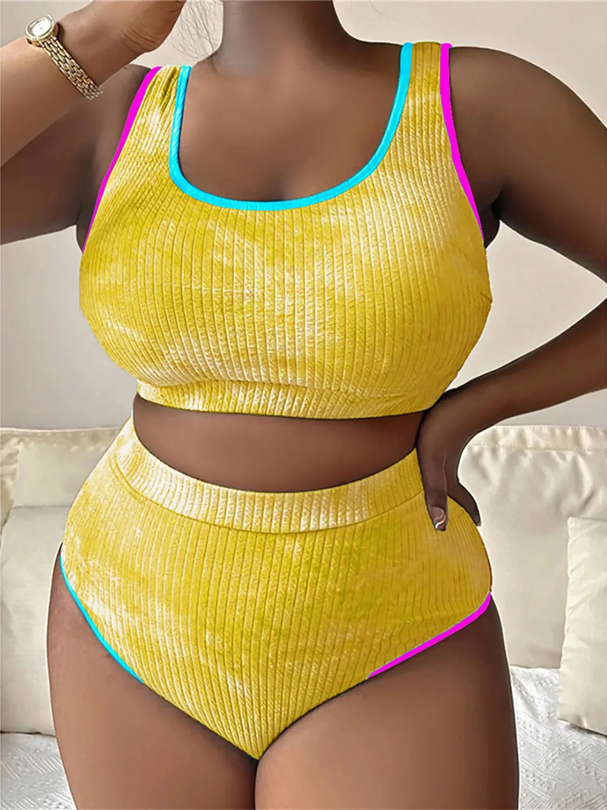 0XL - 4XL New Tie Dye Bikini Large Size Swimwear Plus Size Women Swimsuit Female Two-pieces Bikini set Bather Bathing Suit V5948 SS69 21.69 Yellow / 4XL