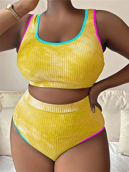 0XL - 4XL New Tie Dye Bikini Large Size Swimwear Plus Size Women Swimsuit Female Two-pieces Bikini set Bather Bathing Suit V5948 SS69 21.69 Yellow / 4XL