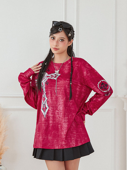 Women s Vintage Graphic Tops Gothic Long Sleeve Round Neck Loose T-Shirts Streetwear Grunge Tops SS69