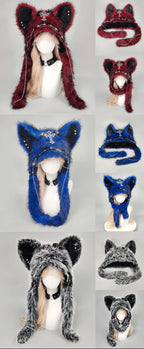 Dark Series Gothic Plush Hat Y2K Cross Metal Style Headwear Cosplay Cat Ear Hat Halloween Punk Rock Warm Cap for Women Men Child