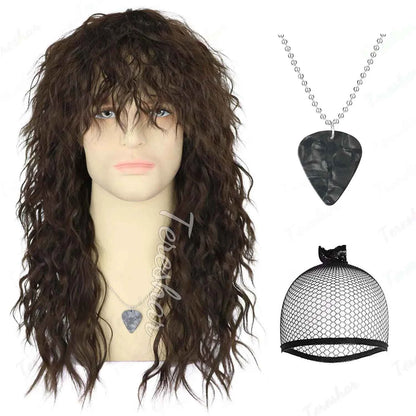 Synthetic Men’s 80s Brown Mullet Wigs Male Hair Punk Metal Rocker Wig,Eddie Costume Wig for Halloween Party Use,Multi-colore wig