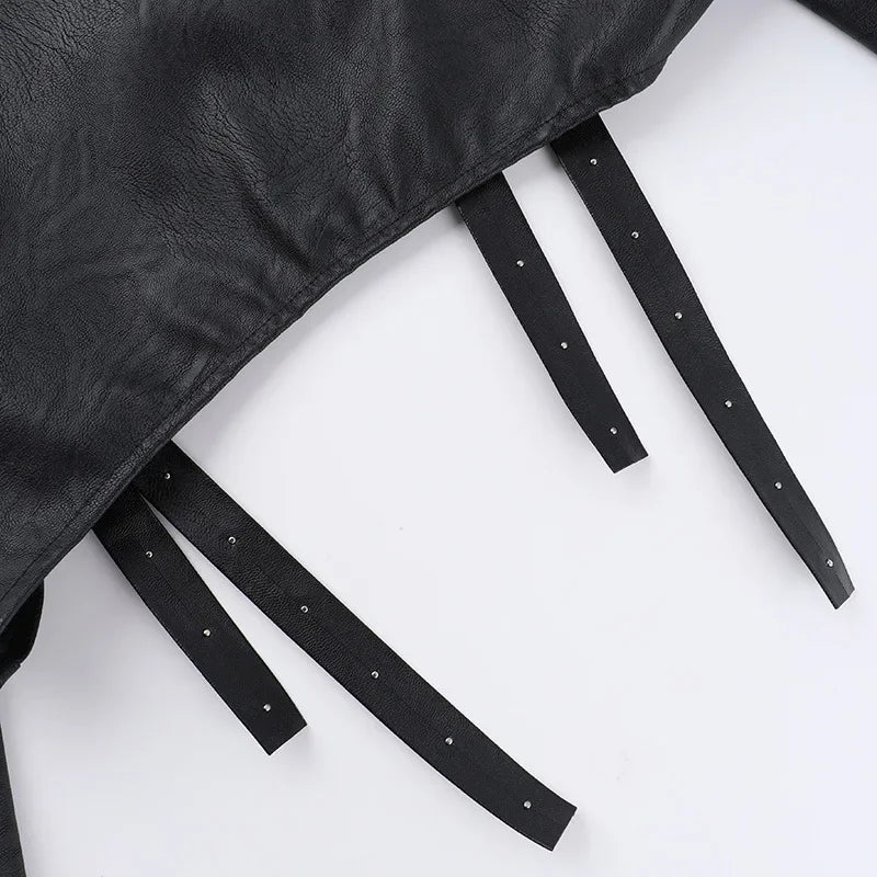 Punk Faux Leather Cropped Jacket with Rivets - Women's Streetwear