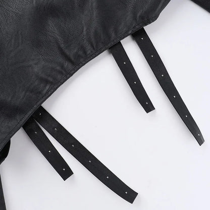 Punk Faux Leather Cropped Jacket Women Spring 2024 Streetwear Sexy Slim Fit Rivet PU Blouse Top