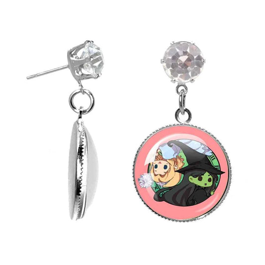 The Movie Wicked Elphaba&Linda Cosplay 20MM Glass Cabochon Earrings Jewelry Accessories Earring Jewelry Gift for Couple