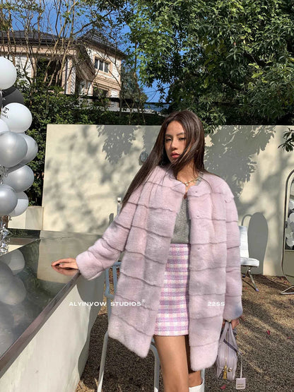 HDHOHR 2025 New 100% Real Mink Fur Coat Women Fashion Essential Natural Mink Fur Jackets Warm Royel Blue Winter Fur Coat