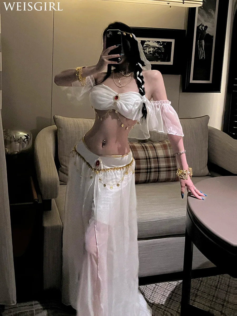 Belly Dance Costume Women's Sexy Arabian Princess Costume Fancy Indian Dance Embroider Bollywoods Jasmine Dress Egyptian Queen