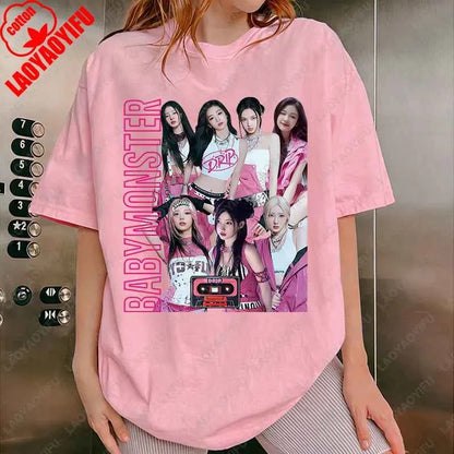 BabyMonster World Tour 2025 Sweatshirt Hello Monsters KPOP Fan Tshirt Men Women Cotton Casual Fashion Tees All Match Adult Tops