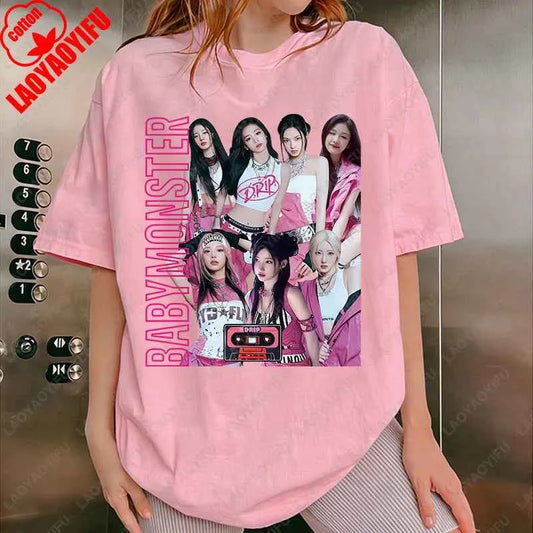 BabyMonster World Tour 2025 Sweatshirt Hello Monsters KPOP Fan Tshirt Men Women Cotton Casual Fashion Tees All Match Adult Tops