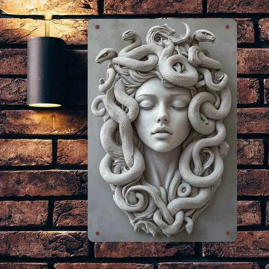 A 2D Metal Wall Decoration Featuring a Medusa Theme, Suitable for Homes, Bars, Offices, And Living Rooms - a Vintage-Style