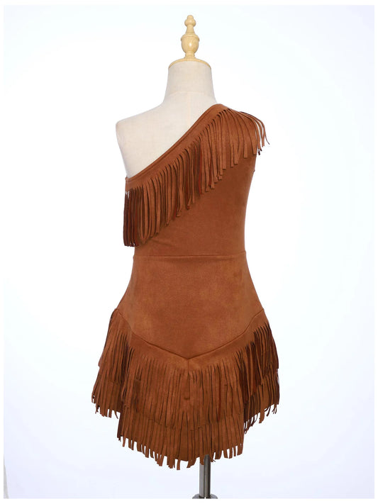 YiZYiF Girls Native American Inspired Fringe Dress with Sleeves Cosplay Set