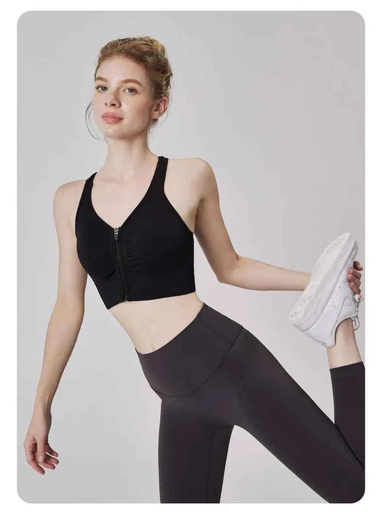 CZGUKE Women's zipper sports bra vest plus size shock resistant bra women's yoga running fitness bra women's underwear