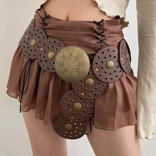 SS69 Women's Y2K Vintage Rivet Patchwork Wide Faux Leather Waist Belt