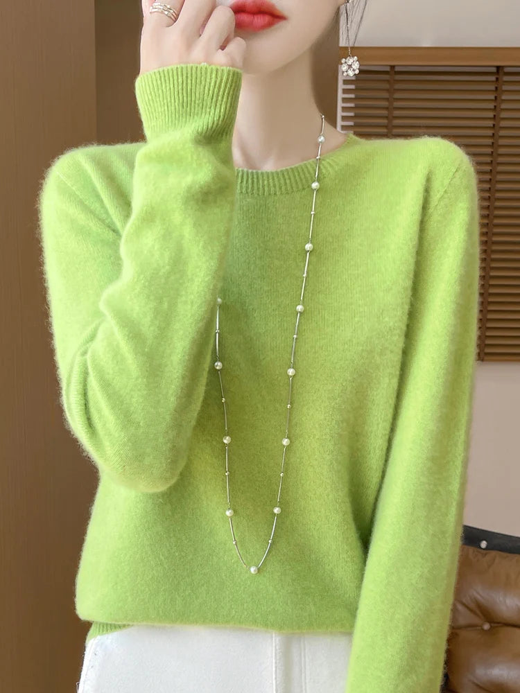 Addonee Women's 100% Merino Wool O-Neck Pullover Sweater