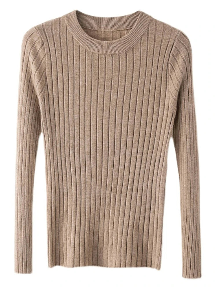 Women's O-Neck Knit Pullover Sweater - Soft Ribbed Long Sleeve