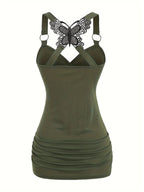 New European and American women's pleated suspenders butterfly lace cross vest in spring and summer of 2024 SS69
