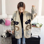 Women's Loose Knit Cardigan Sweater - V-Neck Button Front