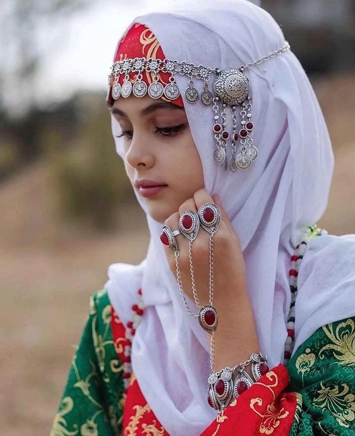 Traditional Kazakhstan Ethnic Coins Bracelet Hair Accessories  for Women Vintage Nepalese Tibetan Clothing Headwear Jewelry Set