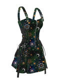 Dressfo 2025 Women's Dresses Allover Rose Print Half Zipper Lace Up Valentine's Day Mini Dress Summer Sleeveless Dress