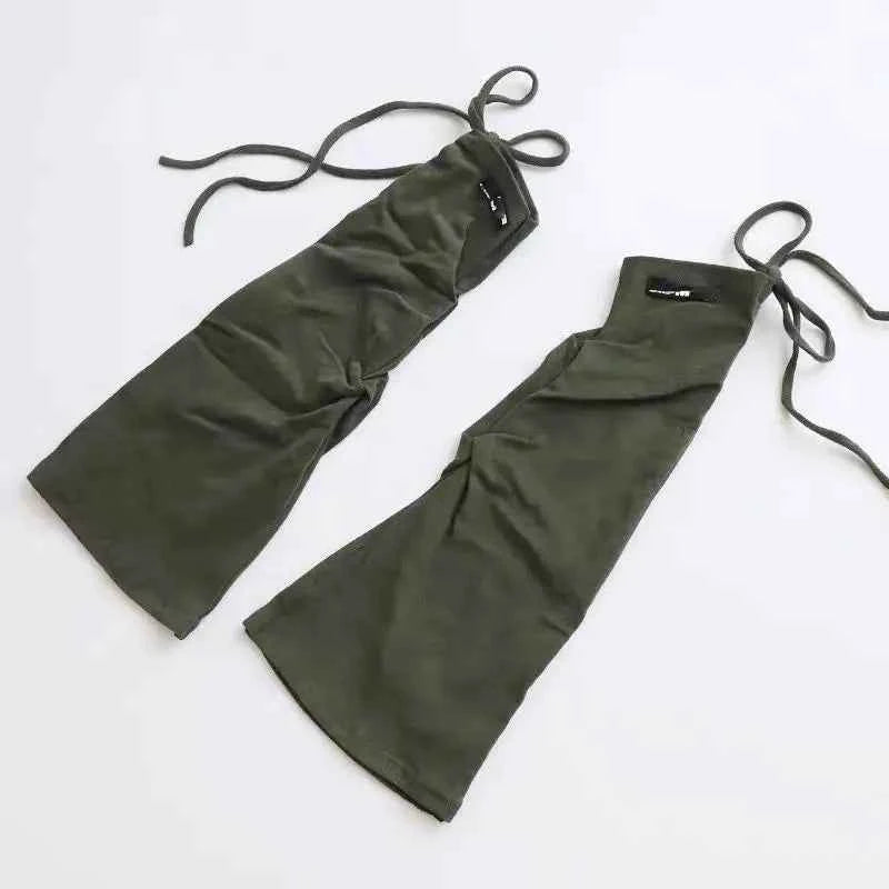 SS69 Y2K Knit Flare Leg Warmers with Adjustable Drawstring Strap, Grey