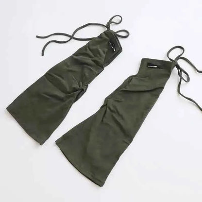 SS69 Y2K Knit Flare Leg Warmers with Adjustable Drawstring Strap, Grey